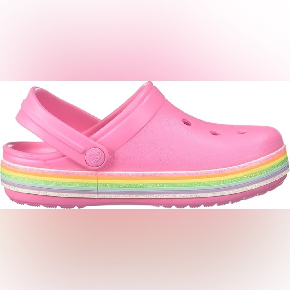 Kids Pink Crocs with Rainbow Sole